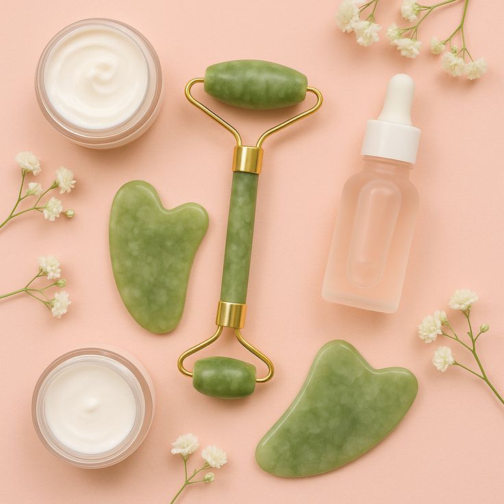 Kit Rolo de Jade e Gua Sha Beladermy para Aplicação de Sérum