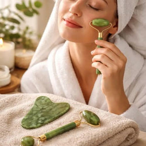 Kit Rolo de Jade e Gua Sha Beladermy para Aplicação de Sérum