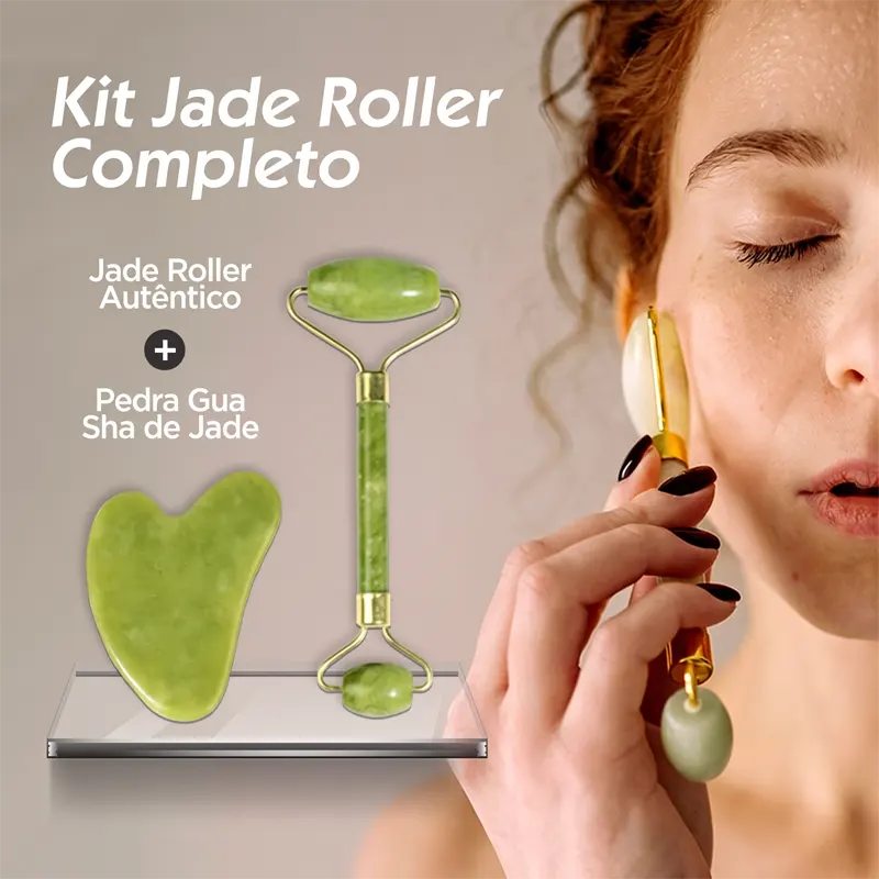 Kit Rolo de Jade e Gua Sha Beladermy para Aplicação de Sérum