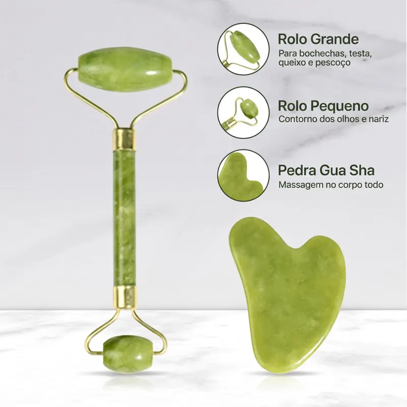 Kit Rolo de Jade e Gua Sha Beladermy para Aplicação de Sérum