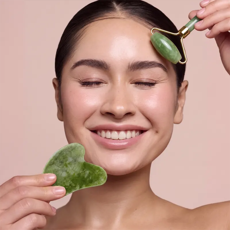 Kit Rolo de Jade e Gua Sha Beladermy para Aplicação de Sérum